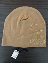 New Moschino 100% Wool Bear Gold Studded Beanie Brown - £49.36 GBP