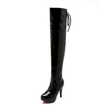 Sexy Over The Knee Boots Patent Leather Velvet Round Toe Lace Up Zip Platform 11 - £60.54 GBP