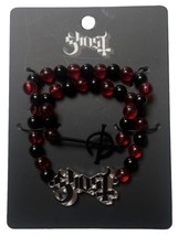 GHOST Band Grucifix Logo Black And Red Rosary Beads Bracelet Set - £19.33 GBP