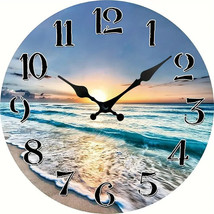 12 Inch Round Ocean Sunset View Silent Easy to Read Wall Clock NEW! - £10.96 GBP