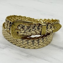 Metallic Gold Skinny Faux Leather Braided Woven Belt Size XS Womens - £10.08 GBP