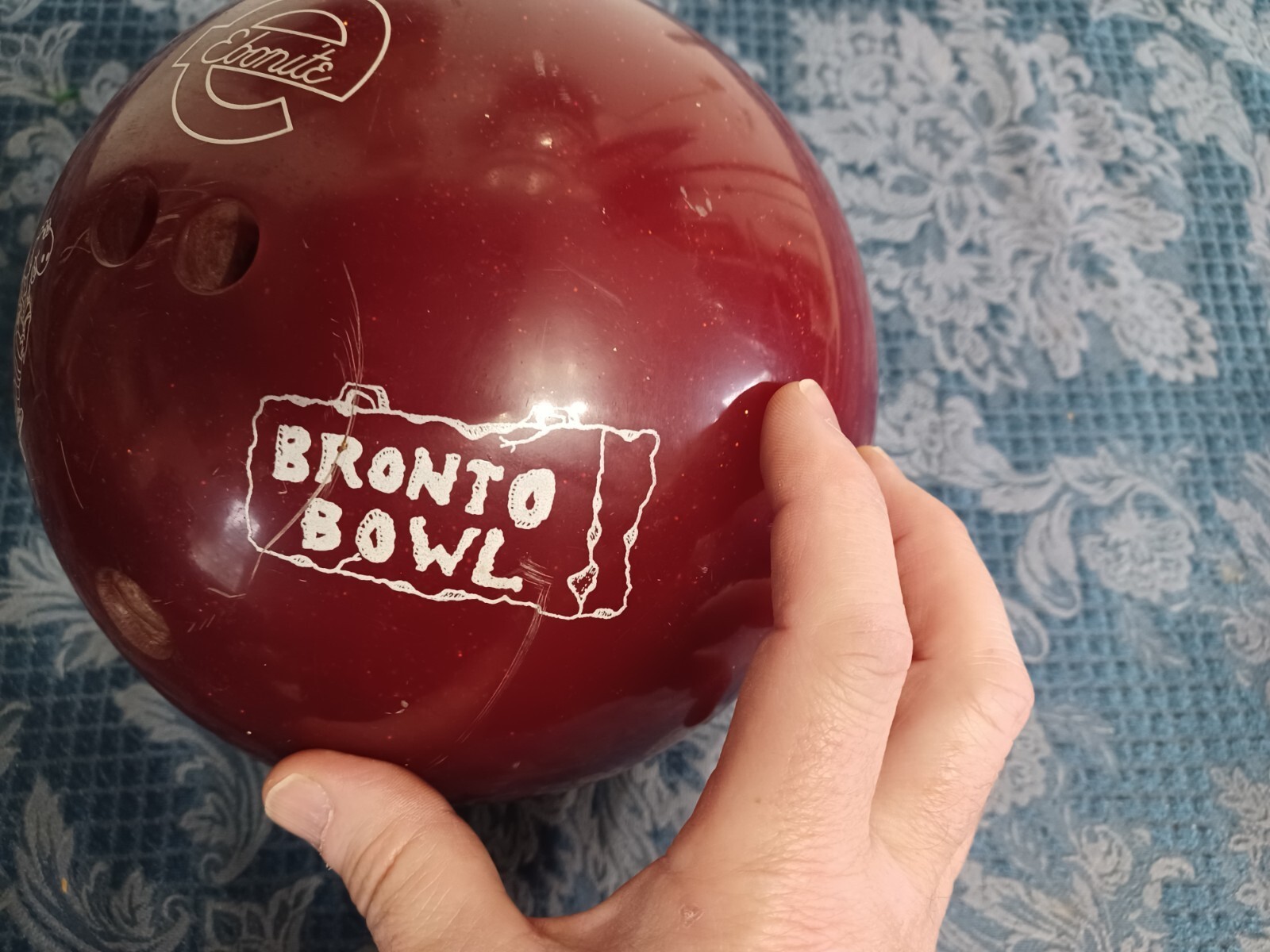 Vtg Retro Ebonite Youth Red Glitter Bronto Bowl Dinosaur Bowling Ball 6 lb 4 oz Item image 5