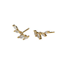 18k Yellow Gold Plated Marquise Cut CZ Olive Leaves Branch Fashion Stud Earrings - £32.86 GBP