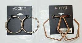 Accent Accessories Hoop Earrings Gold Twist &amp; Silver Rope 2 Pair New - £10.54 GBP