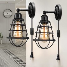 Plug In Wall Sconces 2Pack, Industrial Wall Lamp With Plug In Cord,, Black - £26.76 GBP