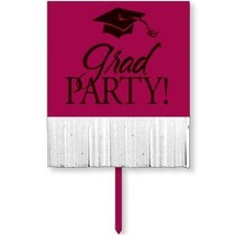 Graduation Burgundy Yard Sign w/ Fringe Burgundy 20&quot; x 16&quot; Paper Foil Gr... - £25.02 GBP