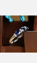 3Ct Labor Erstellt Oval Blauer Saphir Hochzeit Ring 14K Weiß Vergoldet - £103.35 GBP