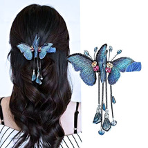 Elegant Embroidered Butterfly Hair Clip with Crystal Beads and Tassel - £6.73 GBP