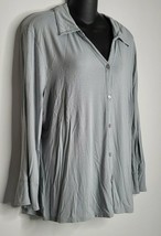 J JILL Stretch Womens Tunic Shirt Sz XL Top Rayon Gray Casual Button Long Sleeve - $18.99