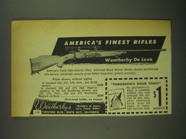 1952 Weatherby De Luxe Rifle Ad - America&#39;s Finest Rifles - £14.77 GBP