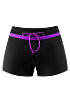 Violet Strap Trim Black Women Swim Boardshort - $215.59 MXN