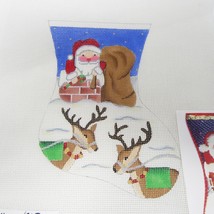 Hand Painted Needlepoint Canvas Janet Burnett Santa Reindeer Stocking Christmas - $49.49