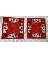 VTG 2x Print Tablecloth 30x30 Swedish Tomte Nisse Red Linen Cotton Vibra... - £22.23 GBP