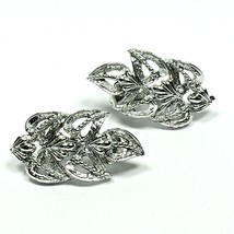 Vintage Coro Signed Leaf Cluster Clip Earrings Silver Tone Costume Jewelry - $12.00