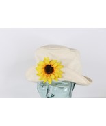Vintage 90s Streetwear Sunflower Canvas Bucket Hat Cap Cream Cotton Wome... - $59.04 CAD