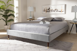 Terah Charcoal Velvet Fabric Full Size Wood Platform Bed w/Gold-Tone Leg... - $2,387.00 MXN
