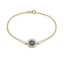 0.72Ct Lab-Created Sapphire Evileye Good Luck Link Chain Bracelet 7&quot; 925 Silver - £88.08 GBP