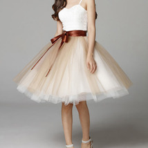 WHITE A-line 6-Layered Midi Tulle Skirt Outfit Custom Plus Size Ballerina Skirts image 13