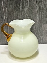 Antique victorian Blown glass clam broth pitcher amber applied handle Tr... - £52.66 GBP