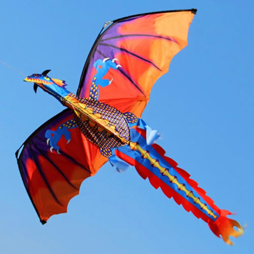Outdoor Colorful 3D Dragon Flying Kite with 100m Tail Line Children Kids Toys - £16.68 GBP