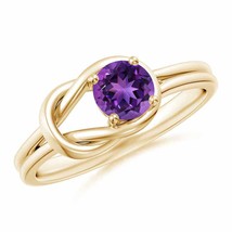 Authenticity Guarantee 
Solitaire Amethyst Infinity Knot Ring in 14K Yellow G... - £409.56 GBP