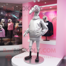 Silver Flamingo mascot costume character dressed with a Turtleneck and Shoe clip - £978.19 GBP