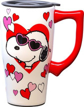 Snoopy 12550 Hearts Valentine&#39;s Day Ceramic Coffee Tea Travel Mug Cup 18 oz - £23.35 GBP