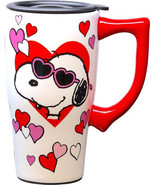Snoopy 12550 Hearts Valentine&#39;s Day Ceramic Coffee Tea Travel Mug Cup 18 oz - £23.29 GBP