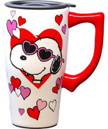 Snoopy 12550 Hearts Valentine&#39;s Day Ceramic Coffee Tea Travel Mug Cup 18 oz - $29.69
