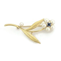 Vintage 1950&#39;s Pearl Blue Topaz Flower Brooch Pin 14K Yellow Gold, 4.95 Grams - £546.70 GBP