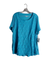 Croft &amp; Barrow Short Sleeve Geometric Print Blouse Size 1X Teal w/Tag RN... - £12.42 GBP