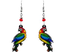 Macaw Parrot Animal Graphic Dangle Earrings - Womens Fashion Handmade Jewelry Tr - £14.30 GBP