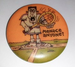 Hallmark &#39;81 Halloween VTG FRANKENSTEIN Monster Menace Anyone Tennis Joke Button - $7.92