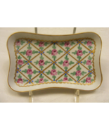 Vintage Hand Painted in France Pink Roses Gold Lattice Porcelain Pin Tra... - $31.68