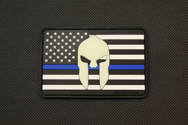 US Spartan Flag Thin Blue Line PVC Glow In Dark Police Uniform Patch - $7.48