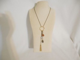 Department Store Silver Tone 23&quot; Quartz Charm &amp; Tassel Necklace Y422 $34 - £8.70 GBP