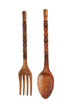 24 Inch Carved Tiki Spoon &amp; Fork Wooden Wall Decor Art Utensil Decoration Set - £40.17 GBP