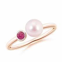 ANGARA Two Stone Japanese Akoya Pearl and Pink Sapphire Ring in 14K Gold - £463.17 GBP