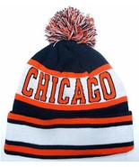 Chicago Navy Blue / White Classic Cuffed POM Ball Knit Hat Cap Winter Be... - £10.14 GBP