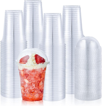 [100 Sets 12 Oz Clear Plastic Cups with Dome Lids, Disposable Plastic Dr... - $29.34