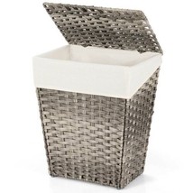 Foldable Handwoven PE Wicker Rattan Laundry Basket Clothes Hamper with Liner - £110.40 GBP