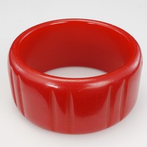 Vintage Bakelite Cherry Red Carved Wide Bangle 1940’s - $188.67