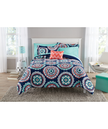 King Size Mainstays Blue Medallion 8-Piece Bed in a Bag Comforter Set wi... - £51.49 GBP+