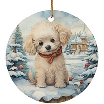 Cute Poodle Dog Christmas Winter Vintage Ornament Ceramic Gift Decor Hanging - £11.83 GBP