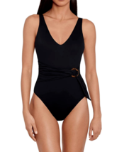 Lauren Ralph Lauren Sz 12 Sash Swimsuit Black Luxury Solid One-Piece Slim $160! - £49.27 GBP