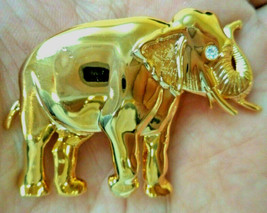Big Vintage Signed Parklane Rhinestone Elephant Brooch Pin Gold Animal 2... - $9.89