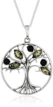 New 18&quot; Green Amber Gem Stone Sterling Silver Tree Pendant Necklace NWT - £26.40 GBP