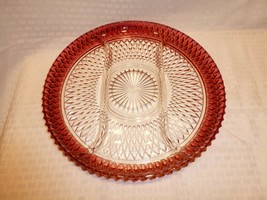 Kings Crown Thumbprint Ruby Red Flash 12&quot; Glass Divided Serving Platter ... - $26.99