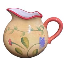 Pfaltzgraff NAPOLI Creamer Hand Painted Yellow Stoneware Floral Red Trim... - £9.49 GBP