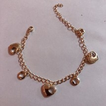 925 Sterling Silver Cz Charm Bracelet, Heart Circle Rose Gold Plating 6-8 inch - £27.57 GBP